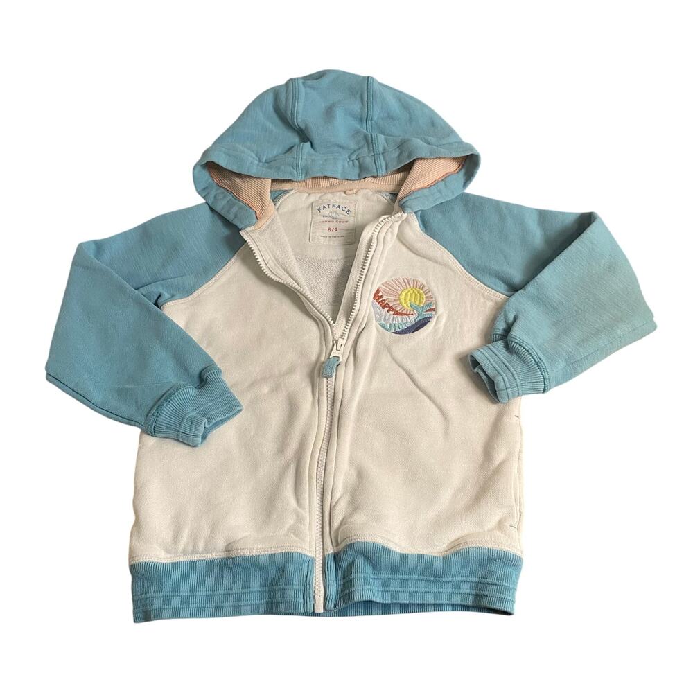 FatFace white light blue wave summer‎ full zip hooded sweatshirt SIZE 8
